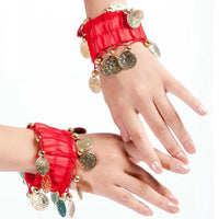 Belly Dance Bracelet Indian Dance Accessory Hand Ornament Anklet with Chiffon Coin Charm Multicolor Dance Costume Bracelet