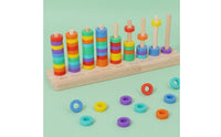 Counting Wooden Rainbow Loop Toss Toy Educational Wooden Stacking Rings Game Fine Motor Skills Rainbow Stacking Toy Hand-Eye Coordination