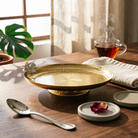 Oval Fruit Bowl with Pedestal Elevated Decorative Tray with Flower Detail Lightweight Decorative Tray for Hosts, Home Stylists, Dining Table