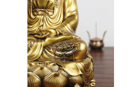 Peace Blessing Guanyin Statue Gold Finish Golden Guanyin Figurine Ornate Details Lotus Base Buddha Statue Traditional Chinese Design for Buddhist Believers, Office Desk