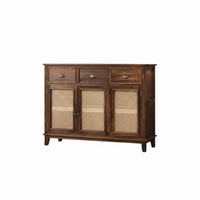 Rattan Door Console Modern Chinese Design Accent Cabinet with Woven-Panel Doors Vintage Aesthetic Multi-Functional for Entryway
