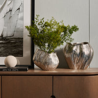 Imported Aluminum Silver Abstract Flower Bud Vase Decor for Home and Hotel