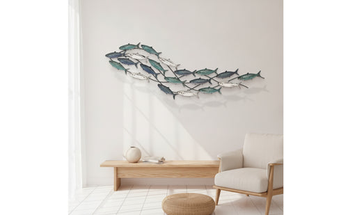 School of Fishes Wall Seascape artThemed 3D Metal Fishes Wall Art Coastal for Homeowners, Living Room, Entryway, Bedroom