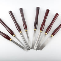 8-Piece Red Handle Wood Turning Chisel Set with Wooden Box