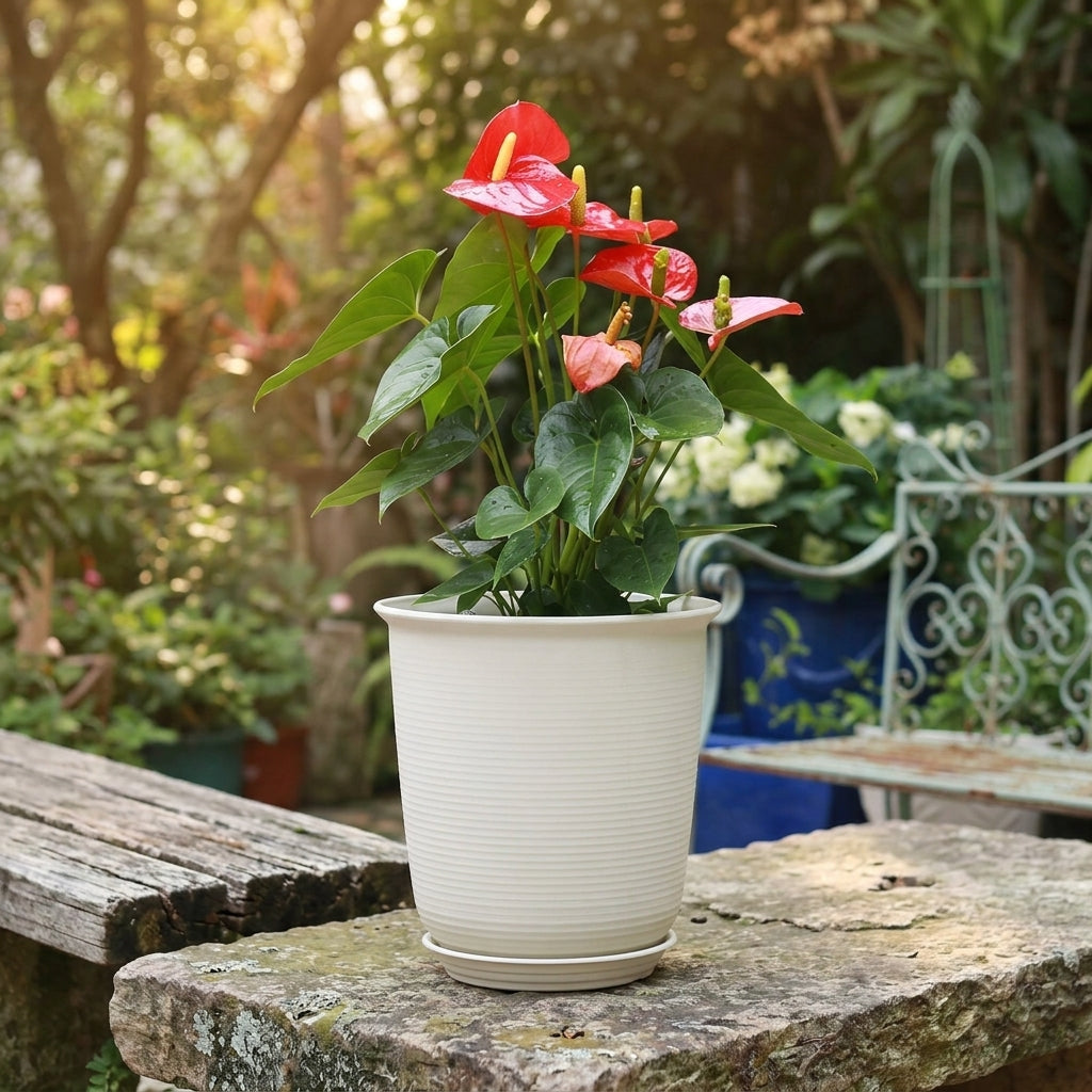 Plant Pots for House Plants and Indoor Plants, Pack of 4 Resin Flower Pots, Large Plant Pots Outdoor with Ribbed Design, Tall 30cm Plant Pot
