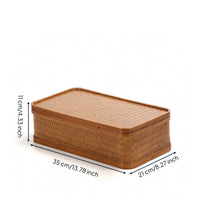 Woven Basket with Handle Handmade Bamboo Storage Basket Portable Woven Bamboo Container with Lid for Tea Service