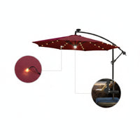 Cantilever Patio Umbrella with Solar Lights Water-Filled Offset Patio Umbrella with Base Hand-Crank for Homeowners, Hosts, Backyard, Poolside, Garden