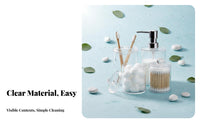 4 Pieces Transparent Design 4-Piece Dispenser and Jar Set Modern design Vanity Container Set Functional Bathroom Accessories Decorative for Makeup Users, Homeowners, Washroom, Restroom, Powder Room, Bedroom
