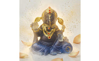 Gilded Finish Accents Thai Ganesha Statue Crystal Glass Look Elephant God Statue Wealth Attracting Ganesha Figurine Artisan-Made Craftsmanship for Home Altar, Meditation Space, Office Desk, Living Room