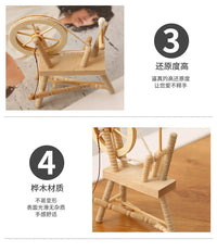 1:12娃娃屋dollhouse迷你家具袖珍模型复古木质原木色老式纺车
