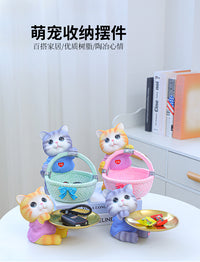 可爱猫招财猫托盘摆件玄关钥匙收纳家居客厅桌面办公室创意装饰品