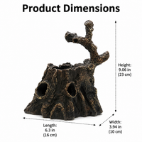 Fish Aquarium Tree Stump Hide Ornaments, Dark Brown Resin Woodland Decor 16x10x18cm, Fish & Shrimp Hiding Place
