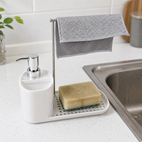 Manual Press Soap Dispenser with Sponge Holder for Kitchen Sink