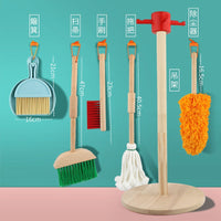 DORU Wooden Pretend Play Cleaning Set for Kids, 6 Pieces, Broom and Mop Toy