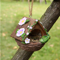 Resin Flower Bird Nest Weather Resistant Hanging Hummingbird House for Gardeners
