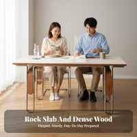 Sintered Stone Top Rectangular Wood-Leg Table German Modernist Inspired Dining Room Furniture Nordic Design mid-centuryera Modern design for Families, Homeowners, partners, Kitchen, Home, Restaurant