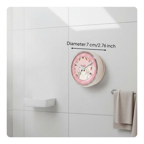 Rose Rabbit Shower Clock Suction Mount Home Decor Fogproof for Bathroom, Kitchen