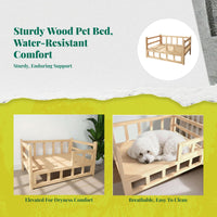 Elevated wooden pet bed, breathable