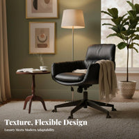 Upholstered Rotating Chair with Gold Base Genuine Leather Home Seating Ergonomic Shape Easy Assembly for Professionals