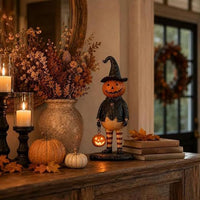 Pumpkin Witch Lantern Figurine | Glowing Pumpkin Wand Retro Ghost Ornament