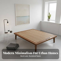 Headboardless Slat Bed Frame Modern Minimalist Design Bedroom Furniture Nordic design Mattress Foundation for Minimalists, Renters, Guest Room