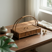 Tea Storage Box with Handle Woven Bamboo Tea Chest Portable for Home Display