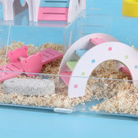 Large Hamster Cage with Built-in Passageways, Acrylic Transparent Hamster Cage Starter Kit for Dwarf Hamster and Pet Mice, Flat Bottom Base