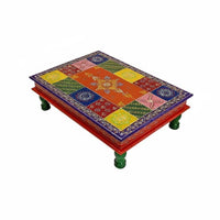 2 Pieces Hand-Painted Floor Desk Colorful Design Low Table Handmade Versatile for Residents, Window Nook Window, Living Room