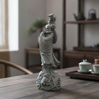 Daruma Statue Sandstone Meditative Ornament with Stone Texture Carved Stone Statue for Tea Room, Study