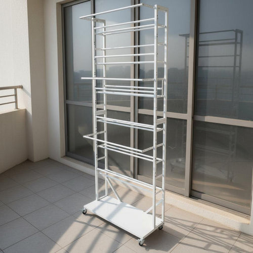 Adjustable Flower Stand 5 Tiered Plant Shelf Mobile with Wheels Sturdy Metal Construction Easy Assembly Suitable for Gardeners Balcony Living Room Sunroom