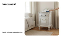 Ornate Pedestal Nightstand French & design Bedroom Furniture Hand-Carved Single Drawer for Home Decoration