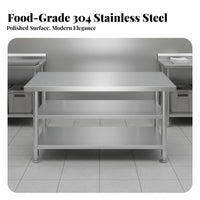 1 Piece Commercial Kitchen Prep Table Extra Thick Stainless Steel Work Sturdy Table Superior Stability Utility Workbench Suitable for Restaurant Bakery Caterers Cafeteria Laundry Room