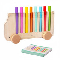 Early Learning Color Stick Matching Toy Hand-Eye Coordination Wooden Color Sorting Bus Natural Wood Fine Movement Skills Bus Toy Screen-Unrestricted Play for Toddlers, Preschoolers, Kids, Preschool, Daycare, Classroom
