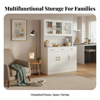 1 Piece Dining Room Buffet Hutch Cabinet Sideboard Drawers Glass Doors Large Capacity Multi-functional Storage Suitable for Homeowners Families Home Bar Living Room