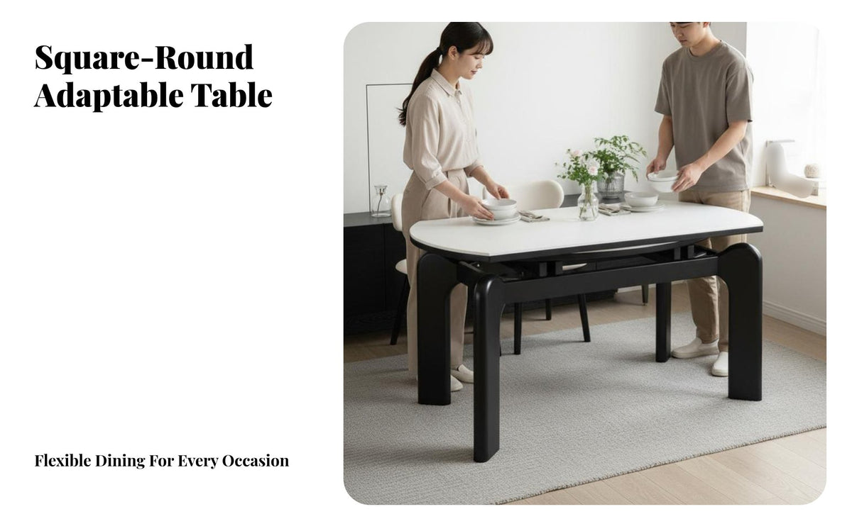 Expandable Design expandable Round-to-Rectangle Table mid-century modernmid-century modern-vintage-inspired modern design Household Furniture Space-Saving Thick Pedestal Legs for Apartment Dwellers, Families, Homeowners, Dining Room, Small Spaces, Kitchen