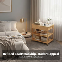 Rolling Nightstand with Drawer Rounded Corners Multi-Tier Rolling Cart