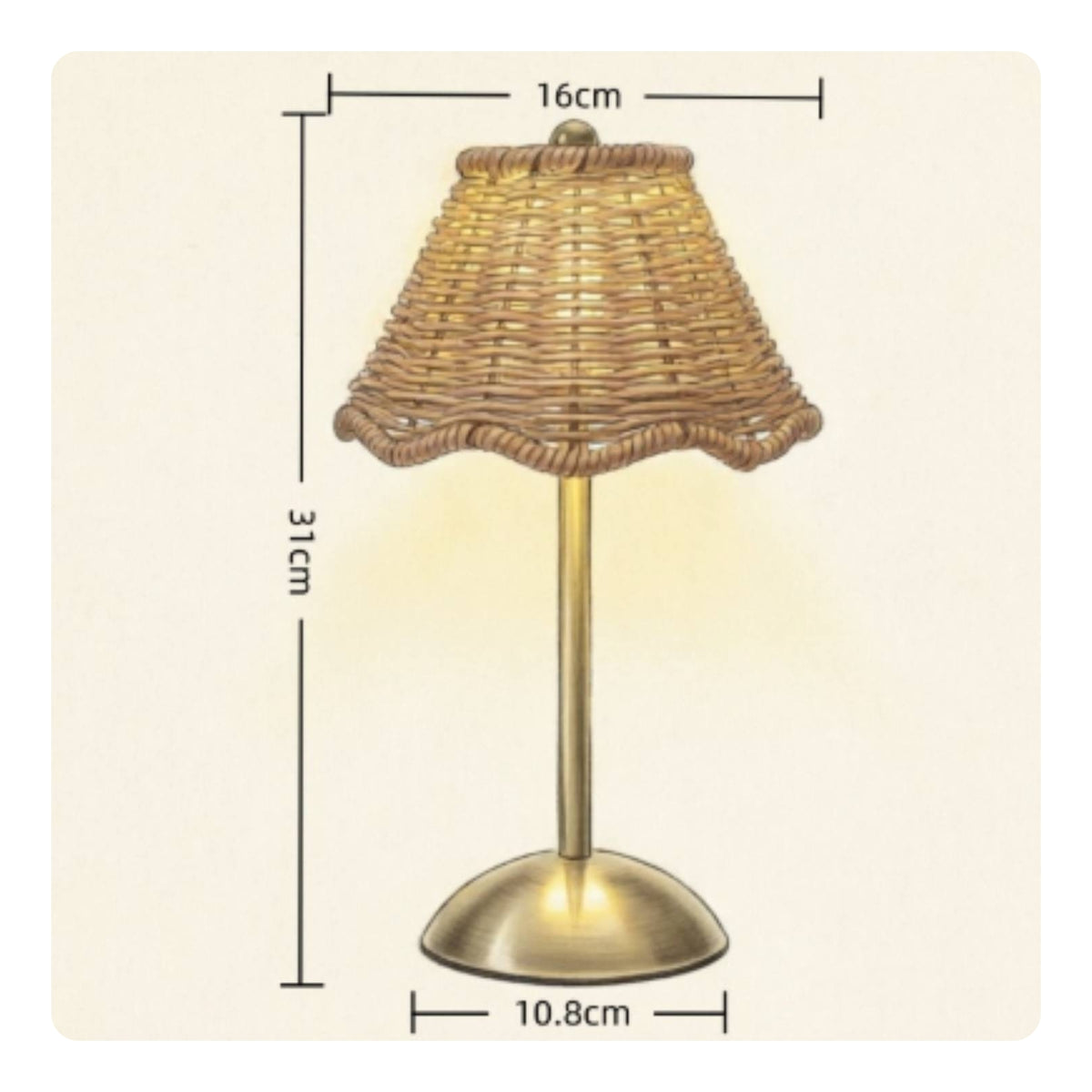 Rattan Table Lamp Metal Boho Rattan Table Lamp Type-C Charging for Outdoor