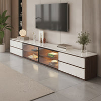TV Cabinet with Glass Door Modern Media Console Stone-TV Stand for Living Room, Apartment