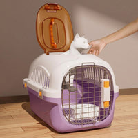 Hard Cat Carrier Pet Carrier Bag with Wire Front Door, Cat Travel Bag, Striped Pattern Outdoor Sided Pet Carrier for Car Use