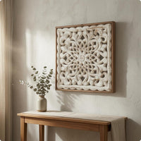Carved Floral Wall Art Vintage-Style Carved Wood Wall Panel Farmhouse Home Decor