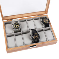 Multi-Slot High-End Bamboo Wood Watch Storage Box with Window, Large Capacity Display Case