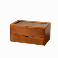 Tea Storage Box with Drawer Transparent Lid Tea Organizer with Drawer Divided Compartments Holder Container for Office