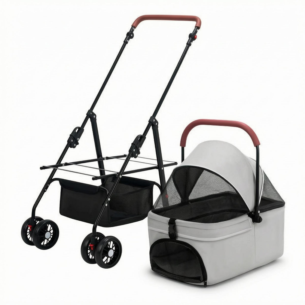 Folding Pet Stroller Zipper Closure Animal Transport Easy to Fold