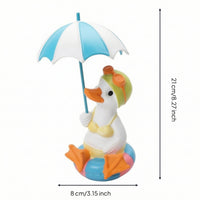 Duck Figurine with Umbrella Whimsical Duck with Umbrella Playful for Courtyard