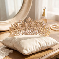 Ornate Bridal Crown Symmetrical Tiara with Crystals Lightweight Crystal Tiara Long-Lasting for Pageants