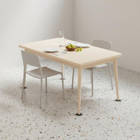 Cream Design White Rectangular Dining Table Solid Wood Legs Home Furniture Easy to Clean for Rental House