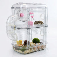 3 Tier Hamster Cage, Transparent Hamster Habitat with Multi-Layer Structure, Fully Transparent Home with External Tubes