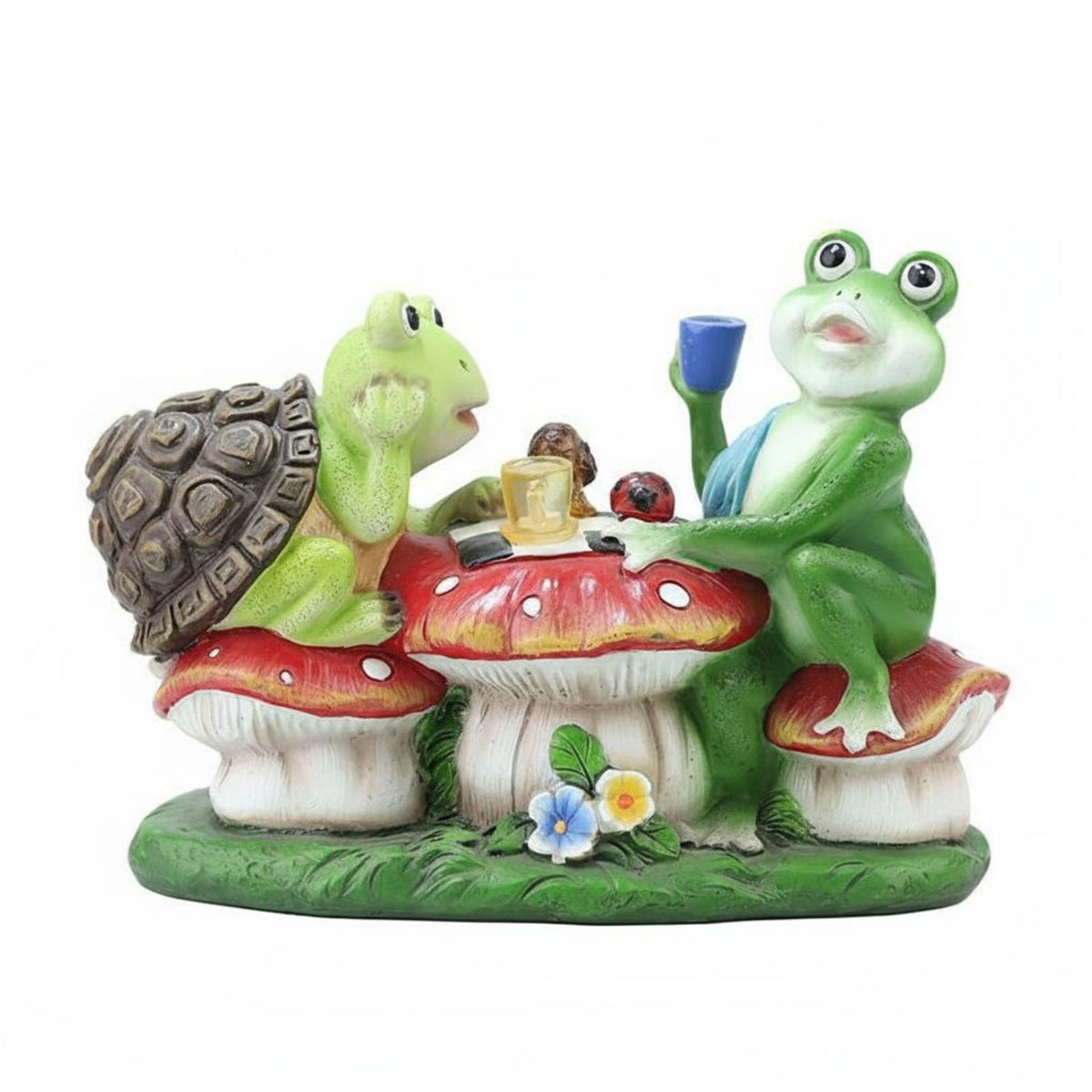 Solar Frog Garden Statue LED Lights Turtle Riding Frog Statue Colorful for Yard