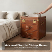 Suitcasedesign End Table Vintage Design Bedside Nightstand Distressed Finish With Drawer and Cabinet for Adults, Bedroom, Office