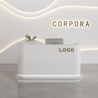Modern Reception Desk Curing Varnish Finish Small Shop Front Desk Minimalist Lines Curved Cashier Counter for Business Owners, Company Entrance, Lobby
